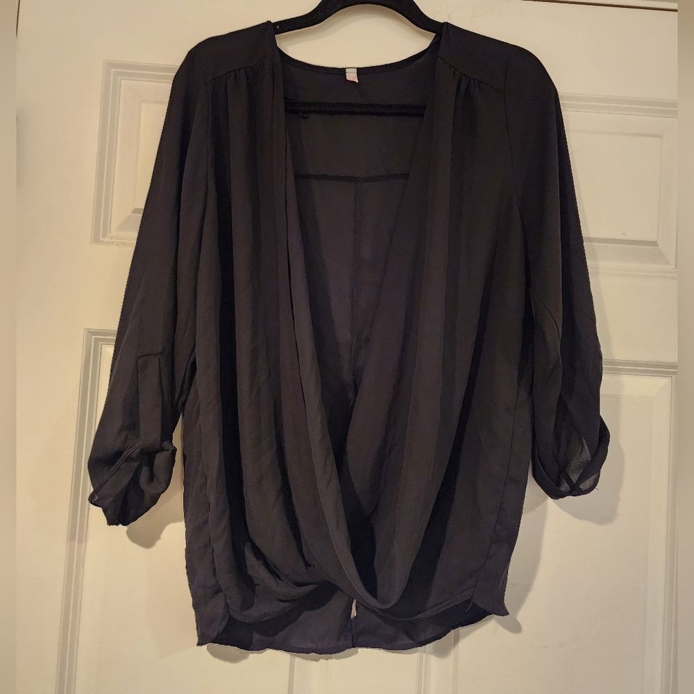 True Light black low cut sheer blouse L